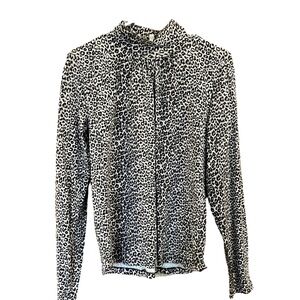 Jones New York Cheetah Leopard Animal Print Mock Neck Long Sleeve‎ Blouse